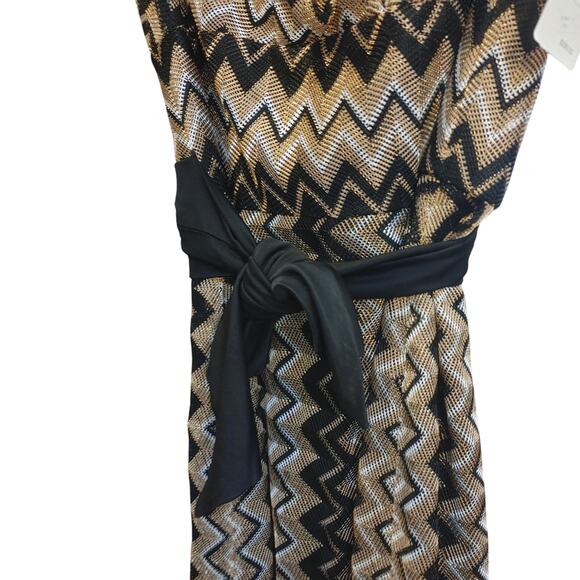 Kay Unger NY Women's 2  Gold/Black Zig/Zag Midi Dress - Picture 3 of 5